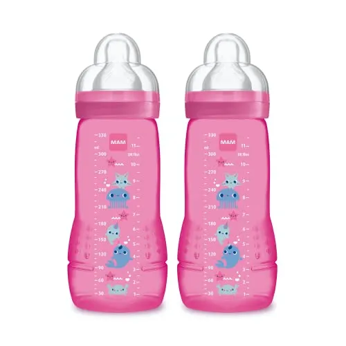 Istruzioni in Lingua Straniera - Mam Biberon Seconda Età Colorato, 330 Ml, da 6 Mesi, Set di 2, Rosa