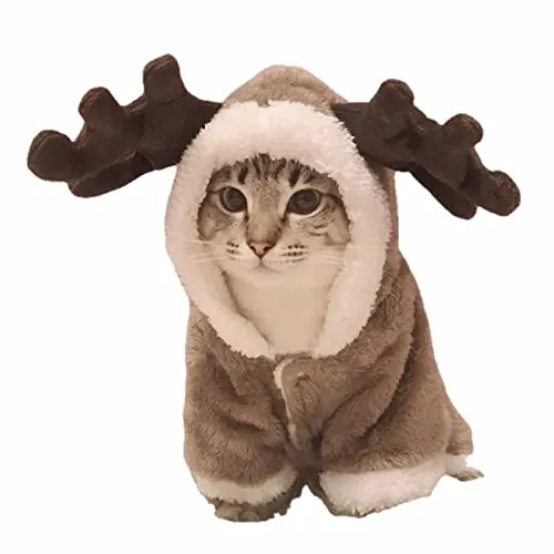 UKKO Cappotto per Cani Abbigliamento Gatto Inverno Vestiti Caldi in Pile Pet Costume per Kitten Tutesuits Vestiti Gatto Cappotto Giacca Pets Cane Gatto Vestiti Divertente-Brown,XS