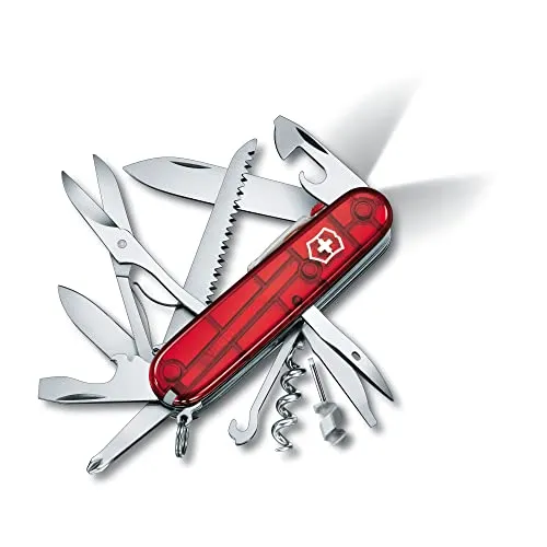 VICTORINOX coltellino svizzero Huntsman Lite (21 funzioni, lama, gancio multifunzione, luce LED), rosso