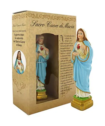 Statua raffigurante il Sacro Cuore di Maria di altezza 12 cm con segnalibro in confezione regalo