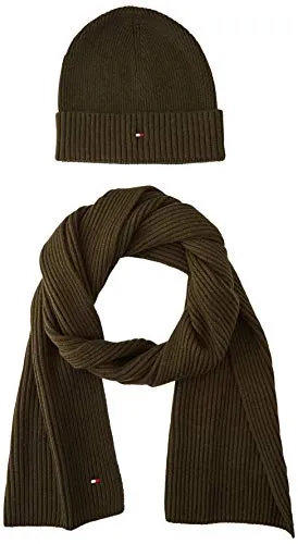 Tommy Hilfiger Pima Cotton Beanie & Scarf GP Set di Accessori Invernali, Charcoal Gray, OS Uomo