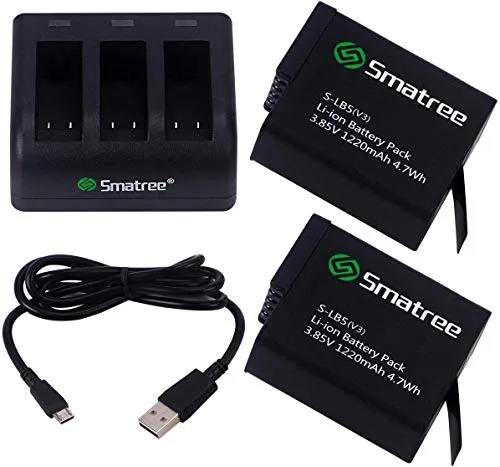 Smatree Batteria (Confezione da 2) con Caricatore a 3 Canali per GoPro Hero 8 Nero/GoPro Hero 2018 / Gopro Hero 7/6/5 Nero