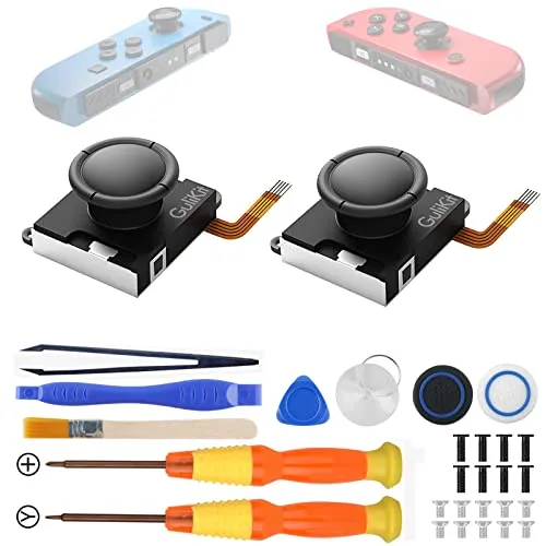 GULIkit Hall Effect Switch Joycon Joystick di Ricambio 2 Pezzi,Levetta Senza Deriva per Switch OLED/Lite Joycon,Joystick Sinistra/Destra Bassa Potenza con Strumento di Riparazione,Cappuccio Levetta