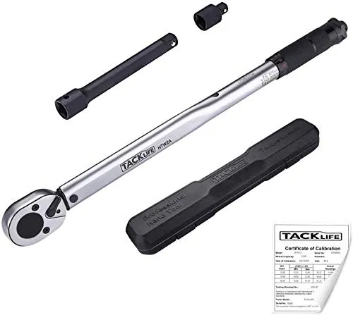 TACKLIFE Chiave Dinamometrica, Professional, 1/2"(42-210 NM), Barra di Prolunga di Calibrazione 24T, Riduttore da 3/8", Scatola, Certificazione, Per Riparatori - HTW2B