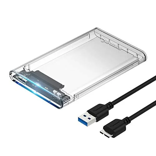SABRENT Case SSD/HDD Hard Disk Esterno da SATA 2.5 pollici a USB 3.2, Custodia per disco rigido esterno, Adattatore per disco rigido da 7mm/9,5 mm, [Supporto UASP SATA I II III] Trasparente (EC-OCUB)