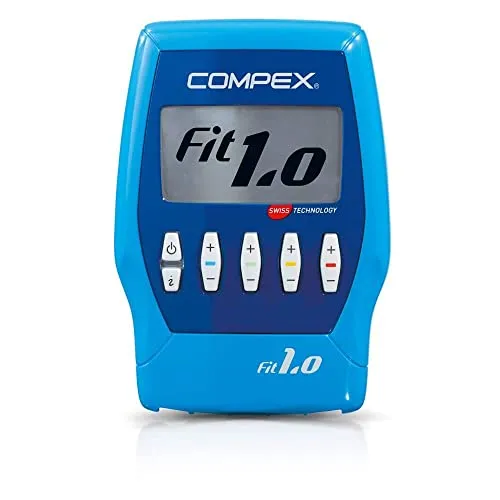 Compex Fit 1.0 Elettrostimolatore, Blu + CefarCompex - Elettrodi Performance Snap 5x5 cm Performance Elettrodi a Snap, 5x10 cm, 2 Pezzi