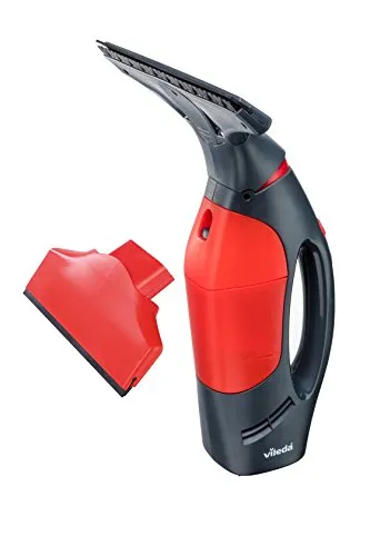 Vileda Windomatic Power Aspiragocce Elettrico Senza Fili per Vetri, Finestre e Specchi con Bocchetta Aspirazione Stretta, Plastica, Rosso/Nero