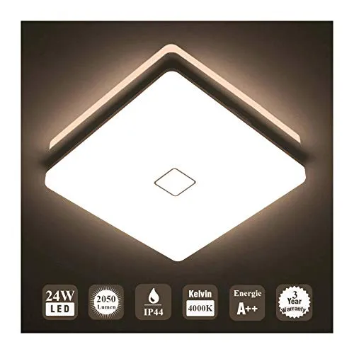 öuesen 24W LED Lampada Plafoniera impermeabile a soffitto sottile Bianco naturale 4000K per soggiorno Sala da pranzo Camera da letto Bagno Cucina Balcone Corridoio