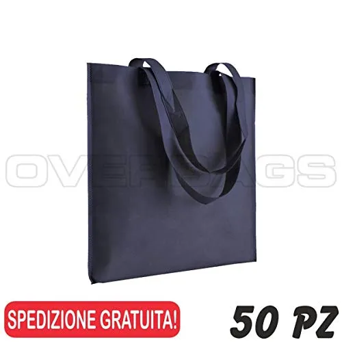 OVERBAGS - 50 PZ Borsa Shopper Spesa in TNT Tessuto Non Tessuto CM 36X40 - Blu