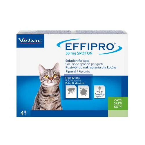 Virbac 104069012 EFFIPRO' CAT 4PIP - Antiparassitario per Gatti, Confezione da 4 Pipette