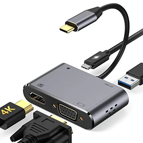 HOTUCG USB C Hub Adapter, Adattatore USB C con 4K HDMI, 1080P VGA, USB 3.0, Tipo C 87W PD, Adattatore Hub USB-C per MacBook Pro/ Air/ Windows, Samsung, Huawei (Spacegrey)