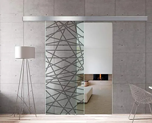 Modern Glass Art - Porta scorrevole in vetro temperato di sicurezza, con rivestimento nano in acciaio inox SS304, 85 x 215 cm, colore: grigio scuro