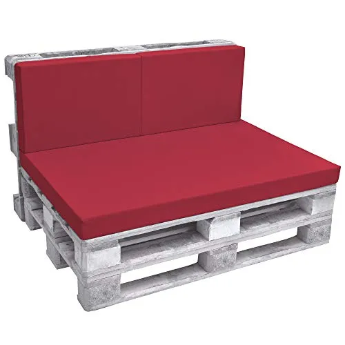 Beautissu 2 Cuscini per schienali di divanetti in Pallet - Eco Pure, 60x40x8cm cadauno - per divani con bancali - Rosso