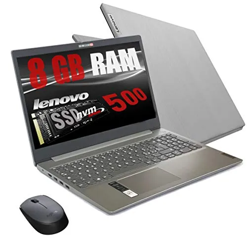 Notebook Lenovo Silver Ram 8 Gb DDR4 SSD M.2 PCi da 500Gb cpu Amd A4 3020 New Gen./ Display Hd da 15,6 pollici /Open Office 2019 /web cam 3usb hdmi bt Windows 10 Pro /Pronto All'uso + Mouse Wifi