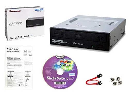 Pioneer BDR-2212 Pacchetto unità masterizzatore Blu-ray 16x interna con software di masterizzazione Cyberlink, cavo SATA e viti di montaggio - Masterizza dischi CD DVD BD DL BDXL