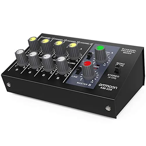 ammoon Mixer Audio Ultra-compatta Rumore Basso 8 Canali Metallo Mono Stereo con Cavo Adattatore di Alimentazione