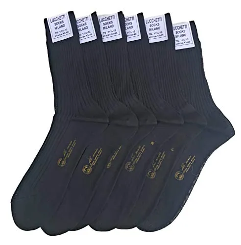 Lucchetti Socks Milano 6 PAIA calze da uomo CORTE filo di scozia 100% cotone rimagliate Made in Italy (10½11 39-42, NERO)