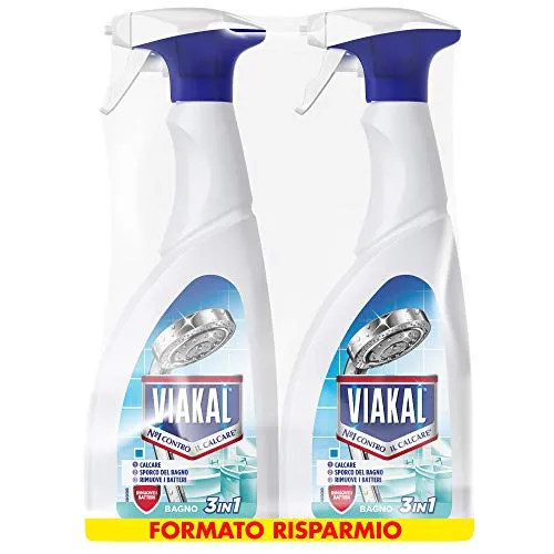 Viakal Anticalcare Spray per Bagno, 2 Bottiglie da 700 ml, Rimuove Sporco, Azione Totale sul Calcare, Brillantezza Duratura, Maxi Formato