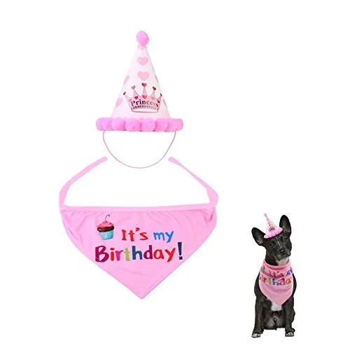 Bello Luna Buon Compleanno Bandana Sciarpe e Cappello Carino Partito per Cani Pet Decorazioni Regalo di Compleanno Set - Rosa