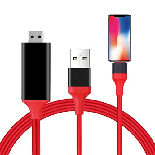 Cavo Adattatore HDMI per i-Phone, Compatibile con iPhone 11/11 Pro/XS/XS Max/XR/X/8/7/6/Plus Monitor per Proiettore da iPod a TV per iPod, Cavo HDMI 1080P per Telefono (Rosso)