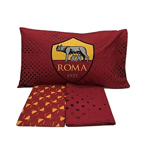 AS Roma 6394673R701 Completo Letto, Cotone, Rosso/Giallo, Singolo, 150 x 280 cm