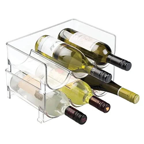 mDesign Set da 2 bottigliere – Portabottiglie accatastabile per borracce e bottiglie – Ideale come scaffale porta vino oppure portabottiglie vino per 3 bottiglie ciascuno– Trasparente