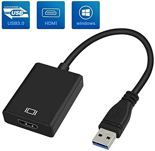 Adattatore da USB a HDMI, da USB 3.0/2.0 a HDMI 1080P Full HD (maschio a femmina) Video e Audio Multi-Display Converter compatibile con Windows 7/8/10 Nero
