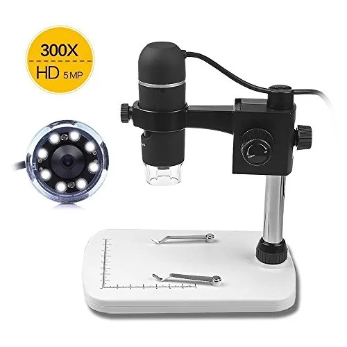 Gamut-Tek 20-300x microscopio Digitale con Telecamera HD, 5MP Registrazione Video Magnifier USB, Nero