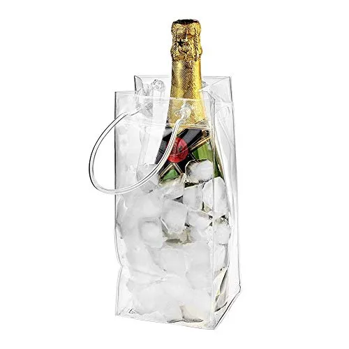 5pcs Refrigeratore per Vino Attivo Ice Bag,PVCA Prova di Perdite Contenitore Ghiaccio Portatile per Secchiello per Il Vino Bottiglia di Champagne con Maniglia per Il Trasporto 25 X 11 Cm (1pcs)