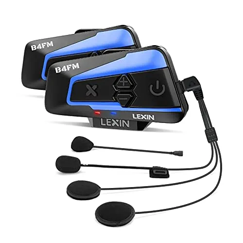 LEXIN 2pcs Interfono Moto Con Radio FM, Comunicazione Di Auricolare Bluetooth Per Casco Con Cancellazione Del Rumore, Wireless Universale Fuoristrada/Motociclo/Motoslitta (B46DJ Doppia confezione)