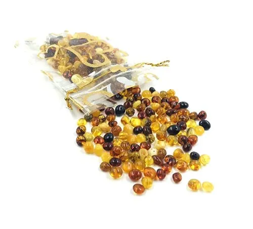 Perle sciolte di ambra baltica naturale con foro praticato - Perle di ambra naturale certificata per la creazione di gioielli 5gr. (Multicolore)