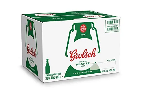 Grolsch Birra Premium Lager, Cassa Birra con 20 Birre in Bottiglia da 45 cl, 9 L, Gusto Aromatico e Dinamico con Note di Luppolo, Gradazione Alcolica 5%