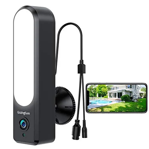 GazingSure telecamera wifi esterno con luce, lavoro con Alexa, 1080P FHD Videocamera sorveglianza esterno wifi, visione notturna 30m, conversazione a 2 vie, IP67 resistente