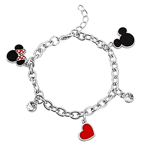 Disney Braccialetto con ciondolo a forma di Minnie e Topolino in smalto multicolore BH00228RL-65, Misura unica, Zinco, Nessuna pietra preziosa