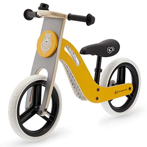 Kinderkraft Bici Senza Pedali UNIQ, Bicicletta in Legno, Sella Regolabile, Ruote Resistenti, 2 Anni-25 kg, Colore Giallo