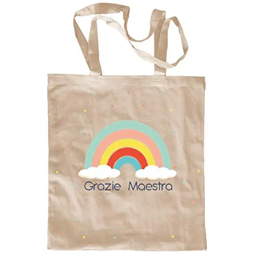 My Custom Style Borsa Shopper Cotone Beige#Scuola-Arcobaleno# M70
