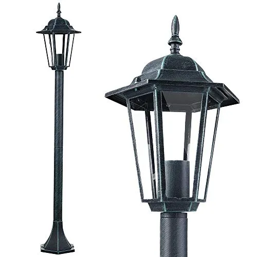 Bakaji Lampione Vittoriano Classico da Giardino in Alluminio e Vetro Lampada Lanterna Esagonale Colore Nero Finitura Anticata IP44 E27 (1 Luce Basso)