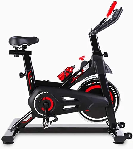 Femor Bici da Spinning Cyclette, Esercizio Bicicletta con Regolazione Continua della Resistenza, Display LCD con Visualizzazione Dati, 5 Regolazioni in Altezza per Braccioli e Cuscini, Max 150 kg