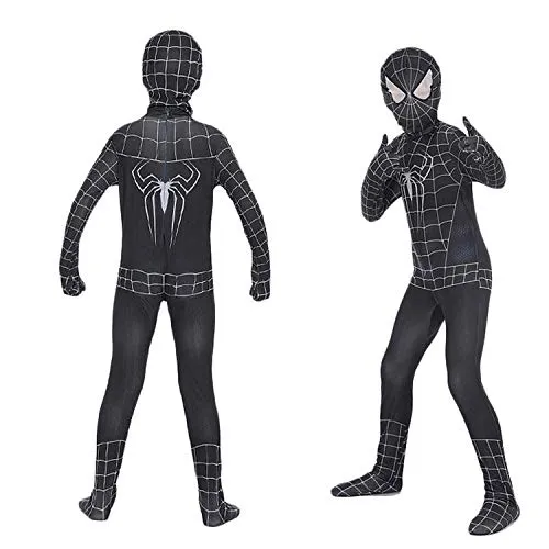 Gerzely Costumi Bambini Supereroe Spider-Man di Halloween, Nero Eccezionale Tutto Compreso La Tuta Abbigliamento Veleno di Ragno di Cosplay Prop Camici dei Ragazzi Suits,L/120