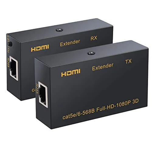 ESYNiC 60M HDMI Extender 1080P Su Singolo RJ45 CAT 5E CAT6 Cavo Ethernet HDMI Estensore Trasmettitore Ricevitore con Alimentatore Supporta Dolby 3D DTS per Sky TV Box DVD PS3 PS4 Proiettore