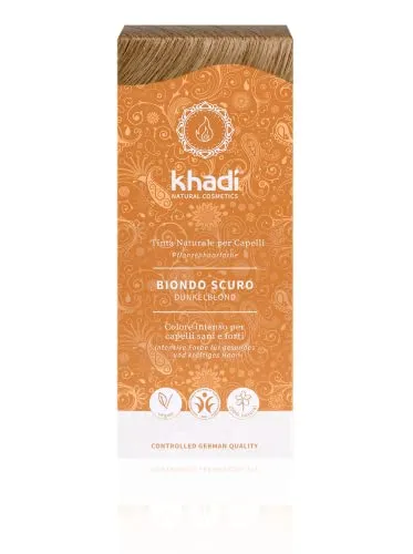 khadi BIONDO SCURO Tinta Naturale per Capelli, biondo scuro cenere e opaco, 100% vegetale, naturale e vegano, cosmetici naturali certificati, 100g
