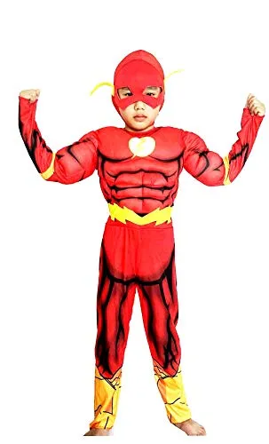 Costume da Super eroe per Bambini - e Maschera - Busto Muscoloso - Travestimento - Carnevale - Halloween - Cosplay - Accessori - Taglia L - 7-8 anni