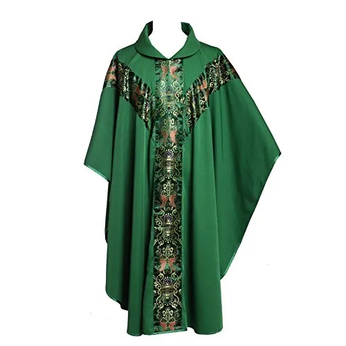 BLESSUME Casula sacerdotale ricamata, paramenti da altare (verde, collare pieghevole, stile #1) (verde, collare pieghevole, stile #4)