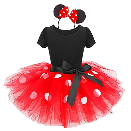 IBTOM CASTLE Ragazze Vestito Bambina Minnie Polka Dots Tutu Principessa Costume per Festa Cerimonia Carnevale Compleanno Comunione Ballerina Rosso #2 4 Anni