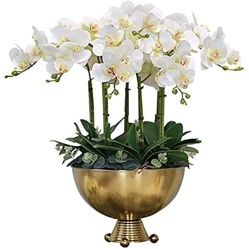 Artificiale piantina Finta con Vaso Grande disposizione artificiale orchidea a disposizione con vaso dorato, faux phalaenopsis bonsai per casa ufficio decorazione di nozze ornamento Artificiali Bonsai