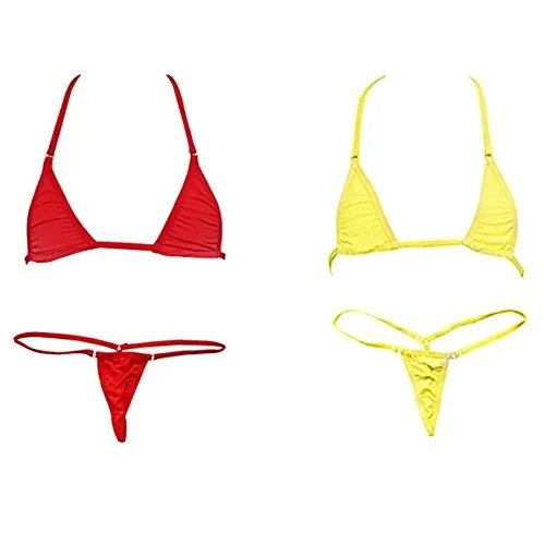 HNJZX - Micro bikini sfoderato con perizoma sexy, set da due pezzi, costume da bagno da donna (2pcs) Yellow + Red S/XL