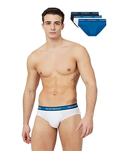 Emporio Armani Underwear-Confezione da 3 Slip con Logo Lettere, Cowslip/Bianco/Marino, M Uomo