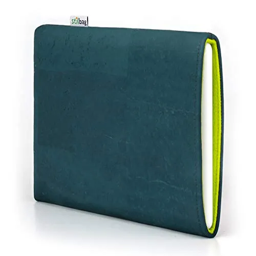 Stilbag eReader Custodia VIGO per PocketBook InkPad X | eBook Reader Borsa - Made in Germany | sughero petrolio, feltro di lana verde mela