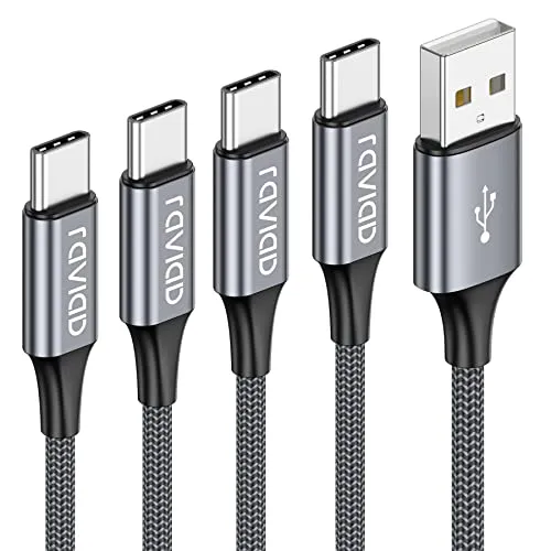 RAVIAD Cavo USB [4Pezzi, 0.5m 1m 2m 3m] Nylon Intrecciato Cavo USB Tipo C di Ricarica Rapida e Trasmissione per Samsung Galaxy S10/ S9/ S8 Plus, Huawei P30/ P20/ Mate20, Sony Xperia XZ (Grigio)