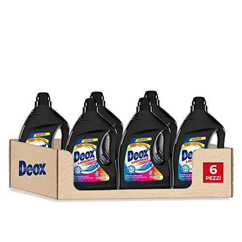Deox - Detersivo Lavatrice Liquido Colorati e Scuri, 180 Lavaggi, Smacchia e Ravviva i Colori, con Tecnologia Anti-Transfer, 1500ml x 6 Confezioni